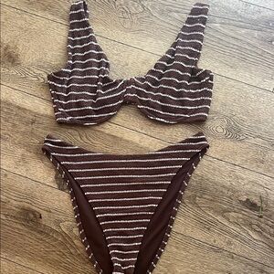 Abercrombie & Fitch Brown and White Striped Bikini. Underwire